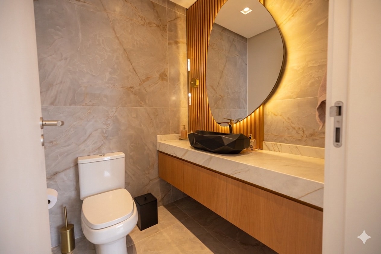 Projeto de reforma lavabo, mantendo os revestimentos existentes 